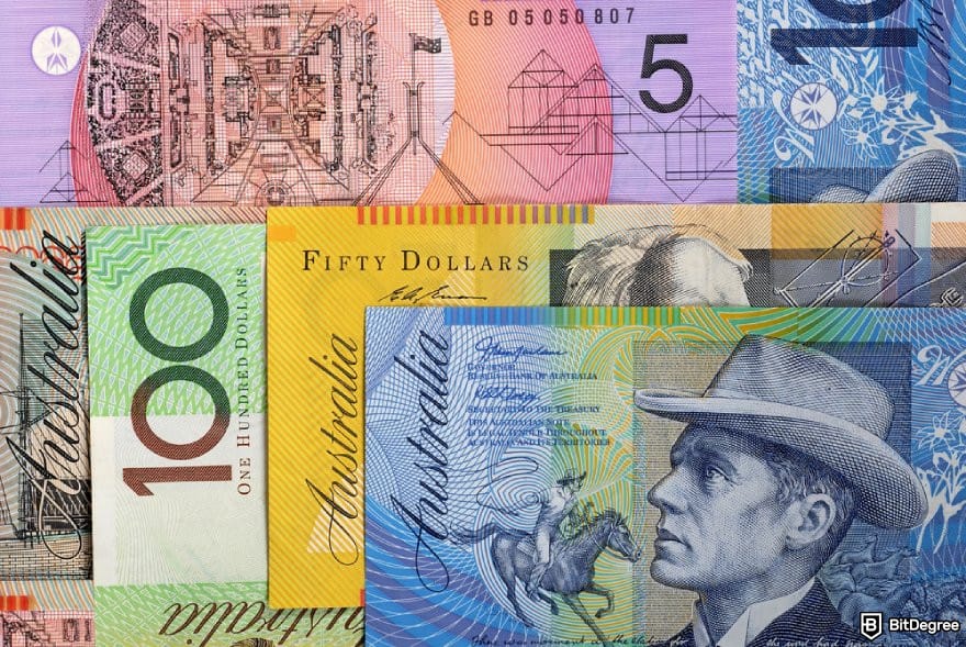 Best crypto exchange Australia: various AUD bills stacked on top of each other.