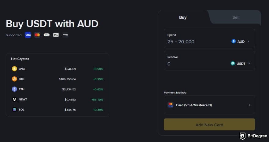 Best crypto exchange Australia: the buy and sell page on Binance.