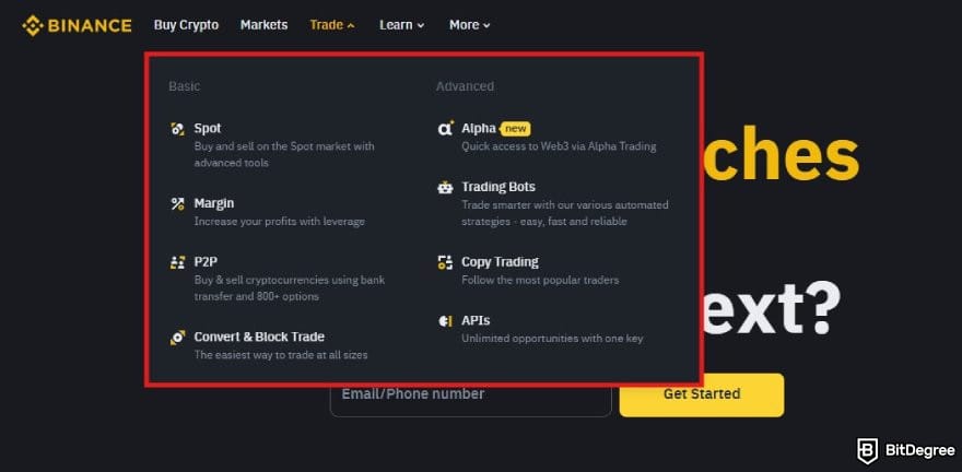 Best crypto exchange Australia: the available trading features on Binance Australia.