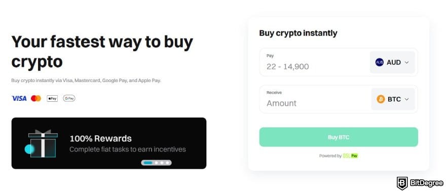 Best crypto exchange Australia: the instant buy page on Bitget's website.