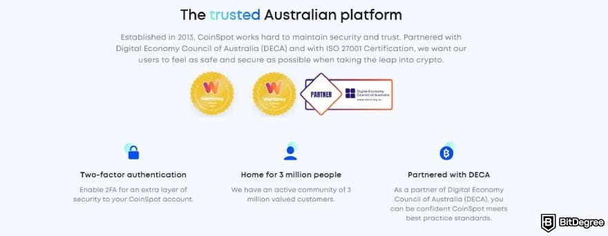 Best crypto exchange Australia: Coinspot's security measures and certifications.