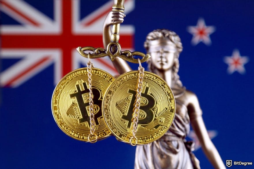 Best crypto exchange Australia: Lady Justice with Bitcoin scales with the Australian flag background.