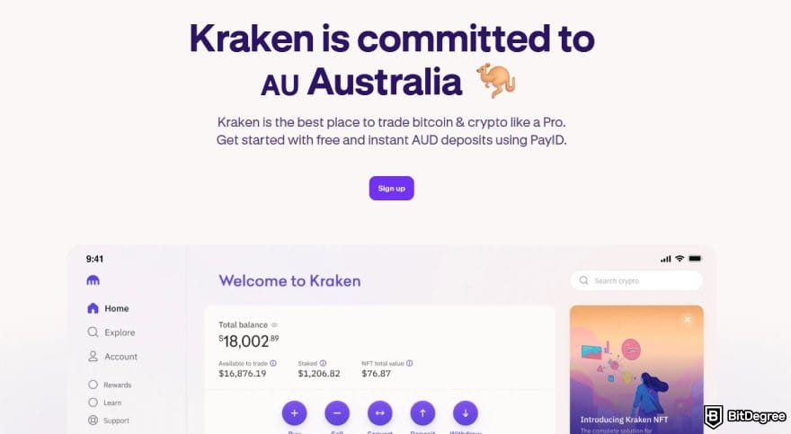 Best crypto exchange Australia: the landing page for Kraken Australia.