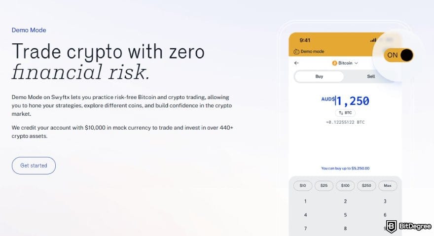 Best crypto exchange Australia: the Demo Mode page on Swyftx website.