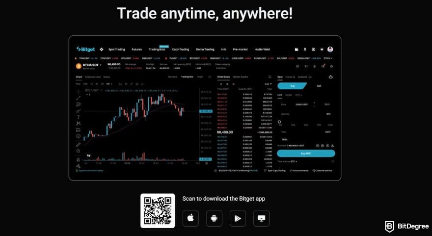 Best crypto exchange for day trading: Bitget's app section on its homepage.