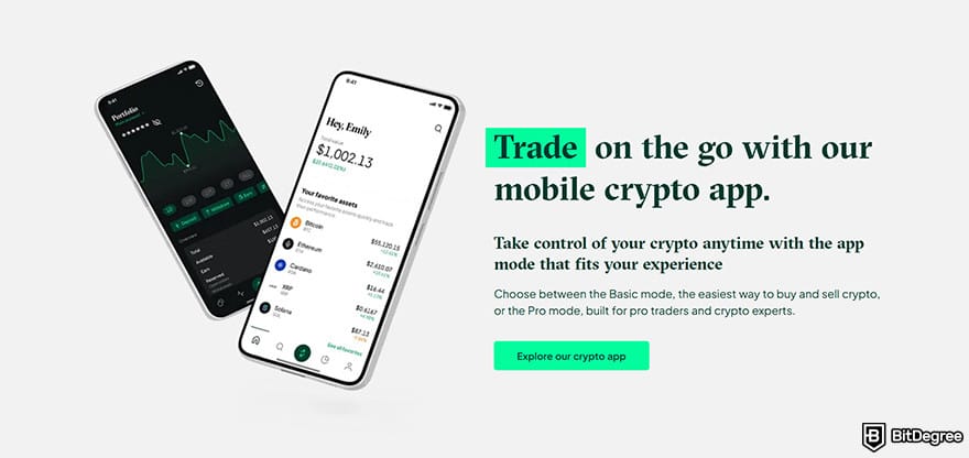 Best crypto exchange for day trading: description of Bitstamp's mobile app.