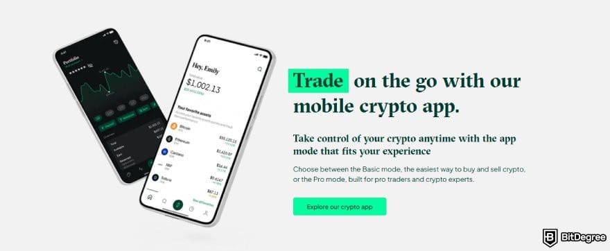 Best crypto exchange for day trading: description of Bitstamp's mobile app.
