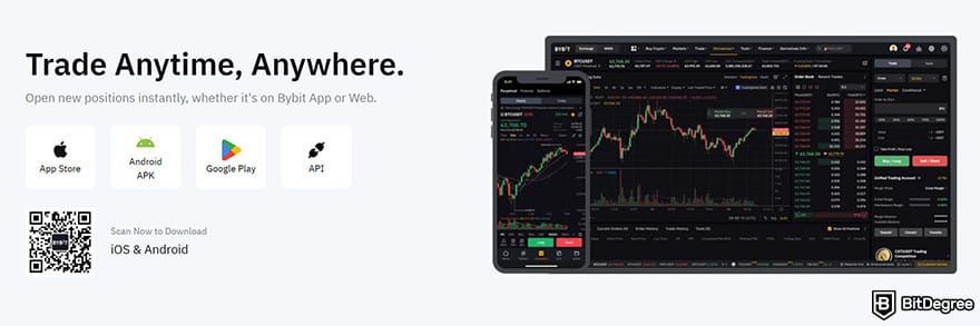 Best crypto exchange for day trading: a section for Bybit app on its website.