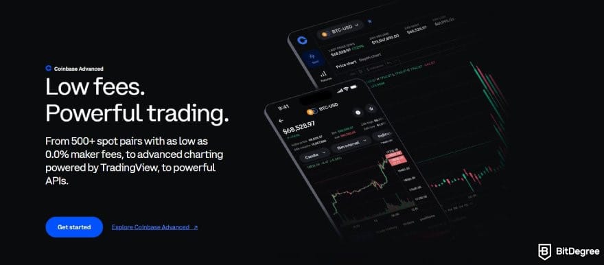 Best crypto exchange for day trading: Coinbase Advanced page.
