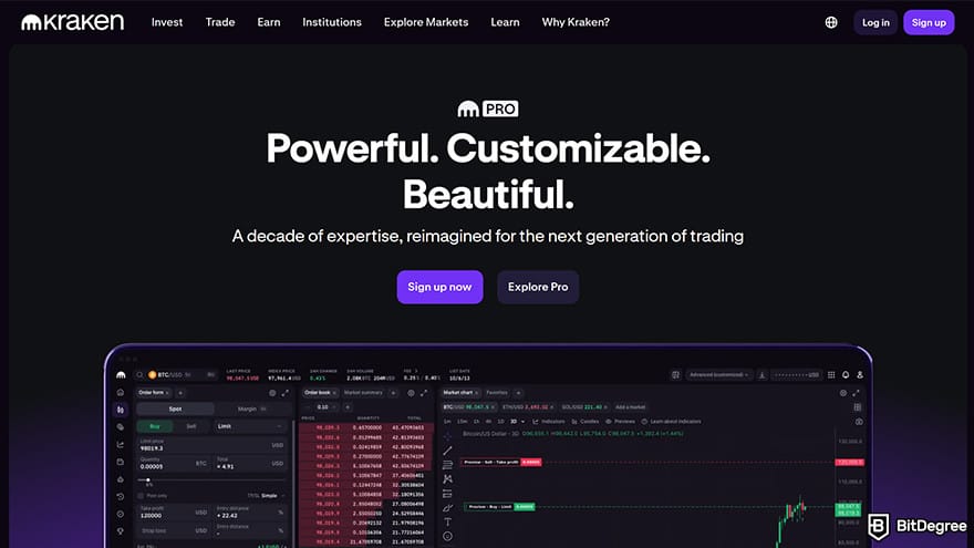 Best crypto exchange for day trading: the section for Kraken Pro on Kraken's homepage.