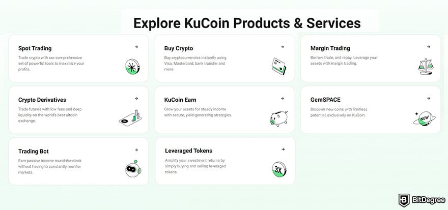 Best crypto exchange for day trading: a list of KuCoin's products and services.