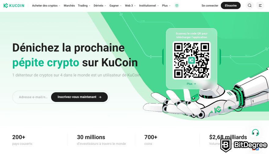 Best crypto exchange France: the KuCoin homepage in French.