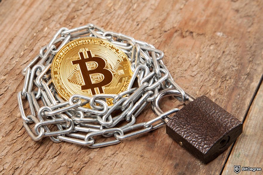 Best crypto exchange Hong Kong: a BTC coin, a chain, and a padlock.