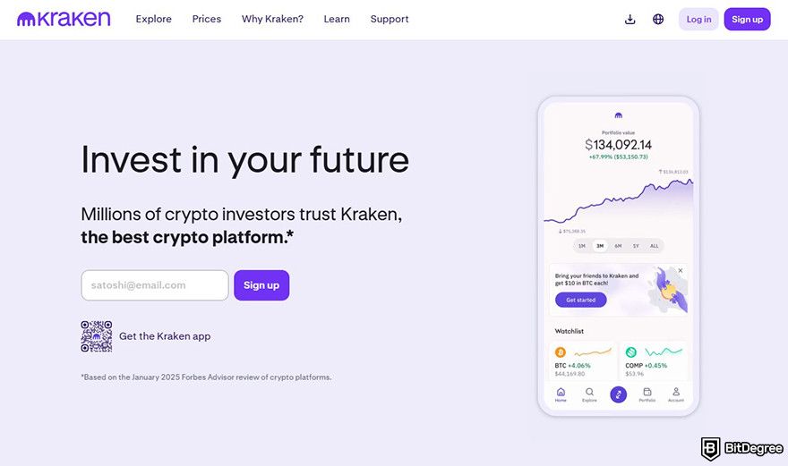 Best crypto exchange Hong Kong: Kraken homepage.