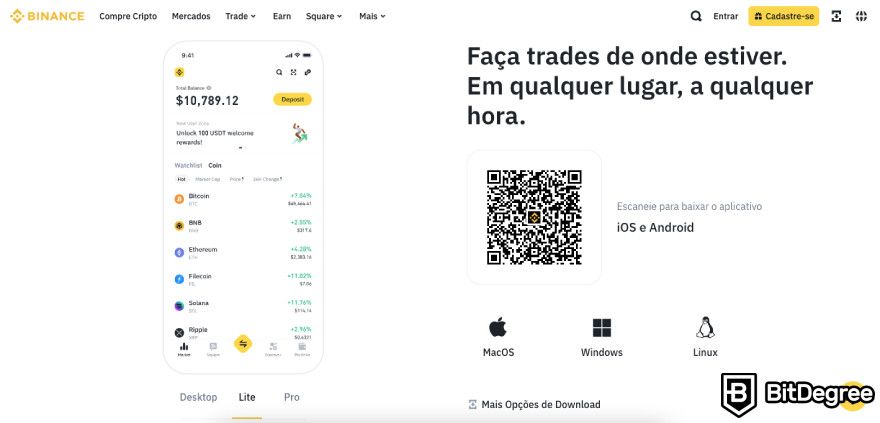 Best crypto exchange in Brazil: Binance Brazil app.
