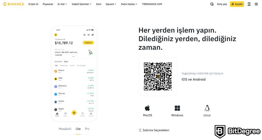 Best crypto exchange in Turkey: Binance app.