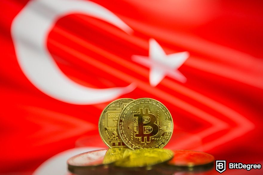 Best crypto exchange in Turkey: Bitcoin and Turkey flag.