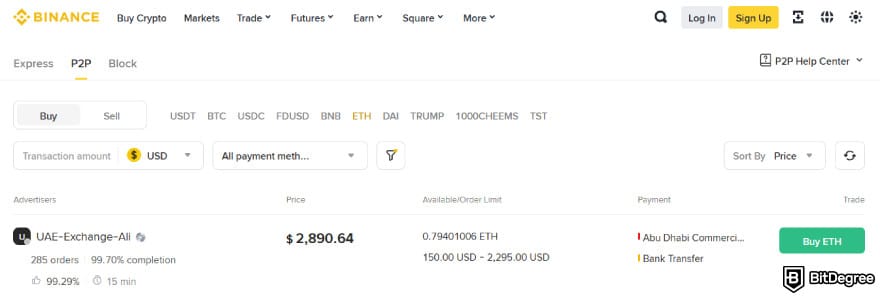 Best crypto exchange in UAE: Binance P2P.