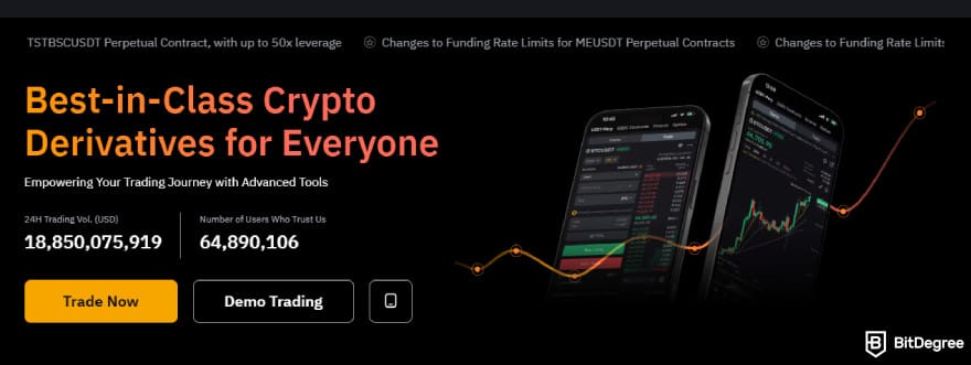 Best crypto exchange in UAE: Bybit's homepage.