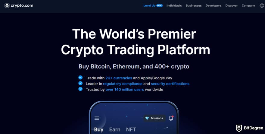 Best crypto exchange in UAE: Crypto.com's homepage.
