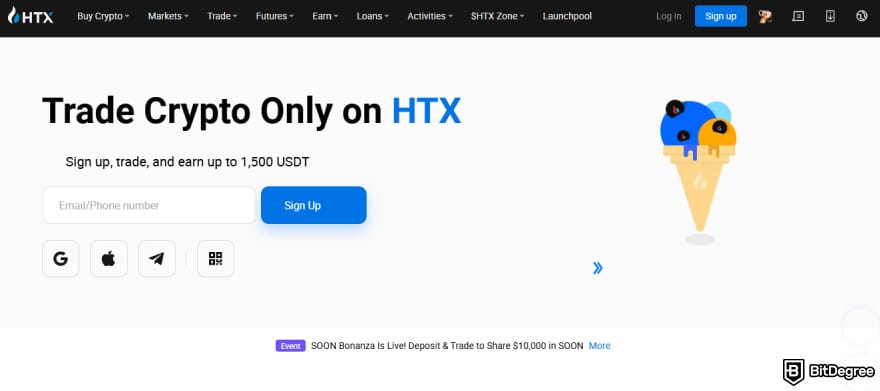Best crypto exchange in UAE: HTX's homepage.