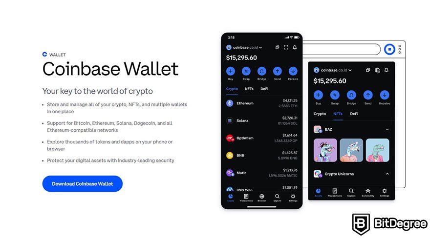 Best crypto exchange in UK: Coinbase Wallet landing page.