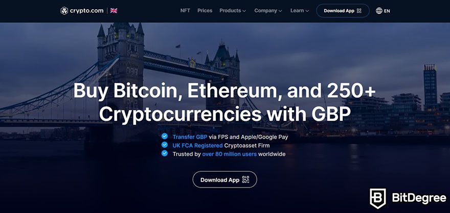 Best crypto exchange in UK: Crypto.com homepage.