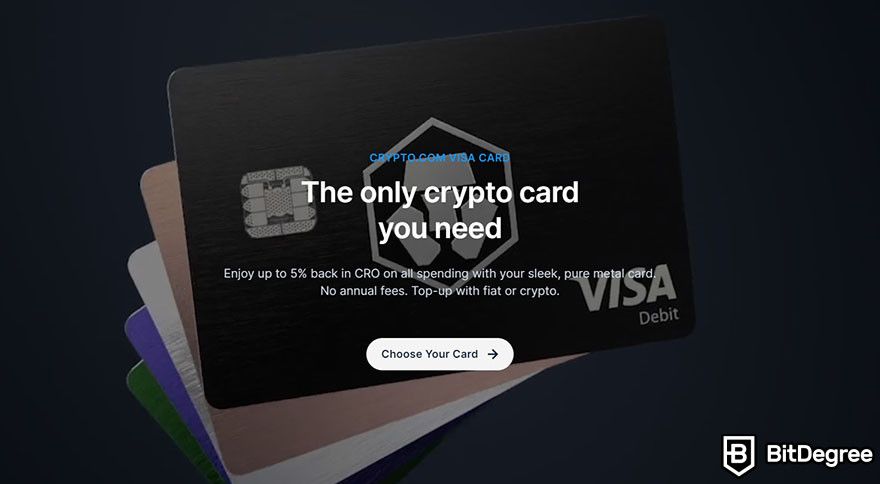 Best crypto exchange in UK: Crypto.com Visa card landing page.