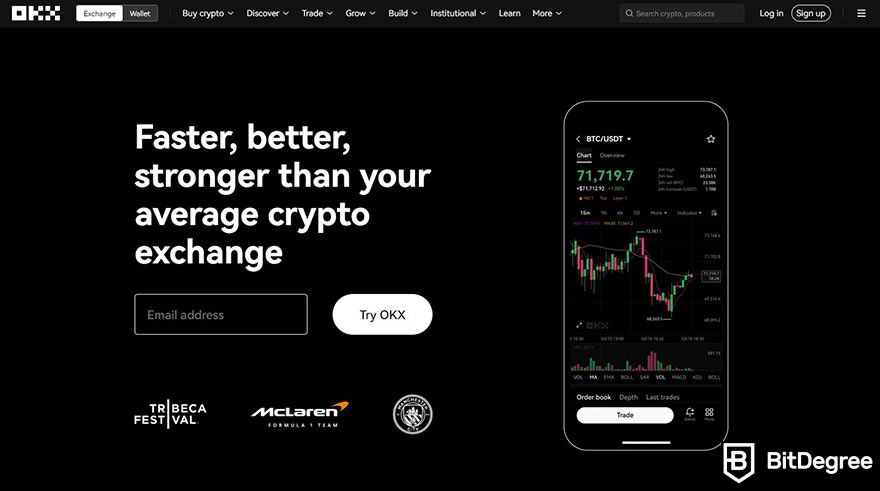 Best crypto exchange in UK: OKX homepage.