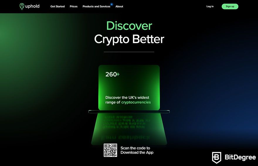 Best crypto exchange in UK: Uphold homepage.