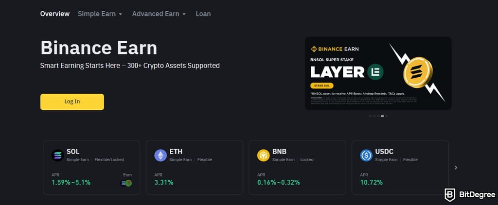 Best crypto exchange South Africa: the Binance Earn page.