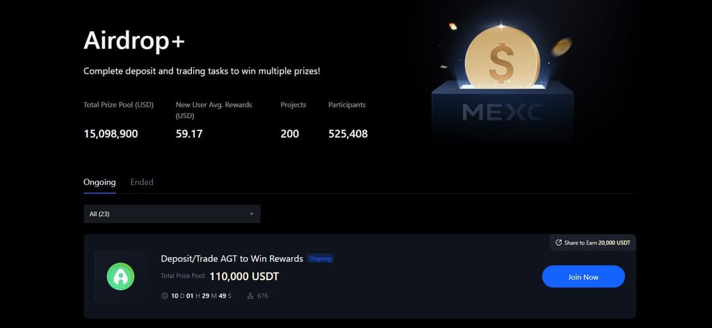 Best crypto exchange South Africa: the airdrop page on MEXC.