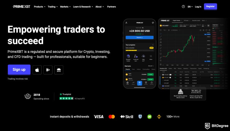 Best crypto exchange South Africa: a screenshot of PrimeXBT homepage. Best crypto exchange South Africa: a screenshot of PrimeXBT homepage.