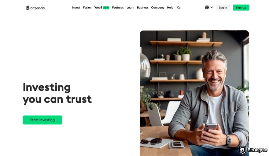 Best crypto exchanges in Europe: a screenshot of BitPanda's homepage.