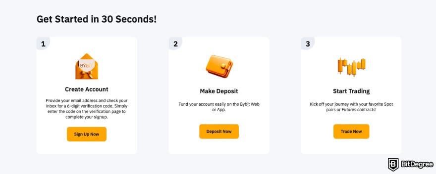Mejores Exchanges Europa: Captura de pantalla de la descripción de funciones de Bybit.