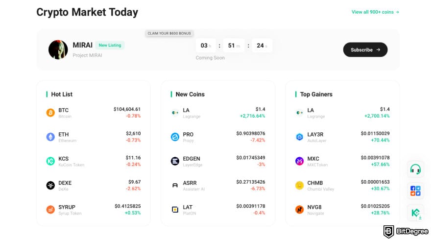 Mejores Exchanges Europa: Captura de pantalla de los mercados de KuCoin.