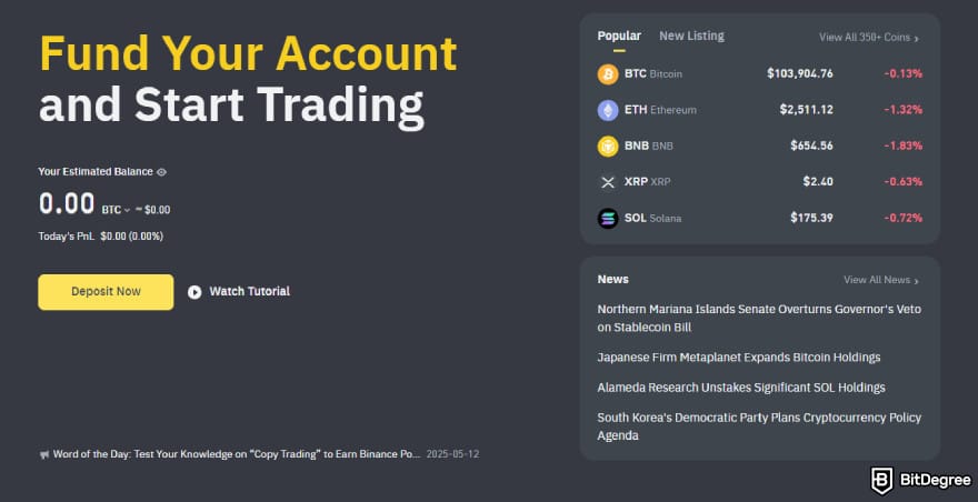 Best crypto exchanges in Mexico: Binance homepage.