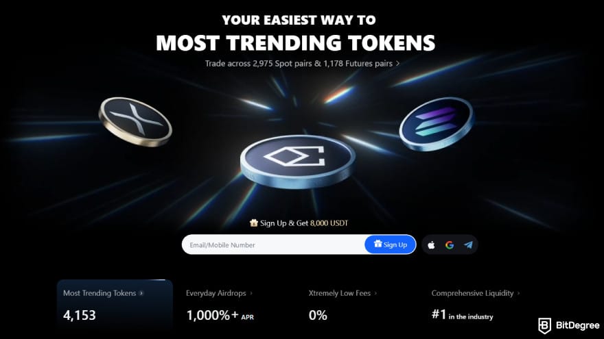 Best crypto exchanges in Mexico: MEXC landing page.