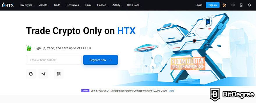 Best crypto exchanges in Nigeria: HTX homepage.