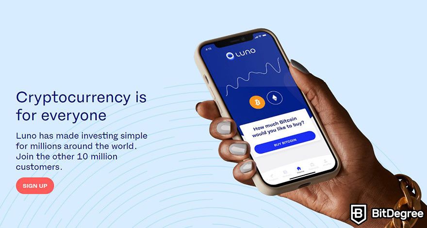 Best crypto exchanges in Nigeria: Luno homepage.