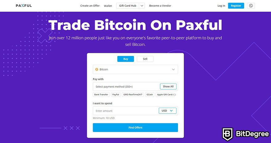 Best crypto exchanges in Nigeria: Paxful homepage.