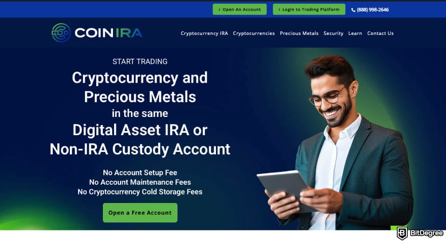 Best crypto IRA: a screenshot of the Coin IRA homepage.