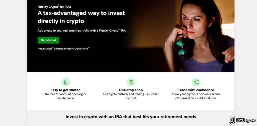 Best crypto IRA: a screenshot of the Fidelity crypto IRA feature description.