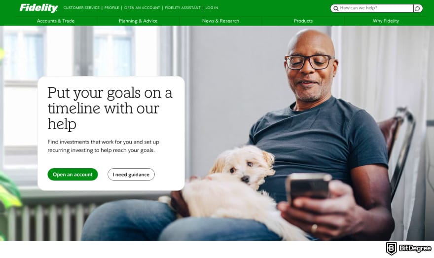 Best crypto IRA: a screenshot of the Fidelity homepage.