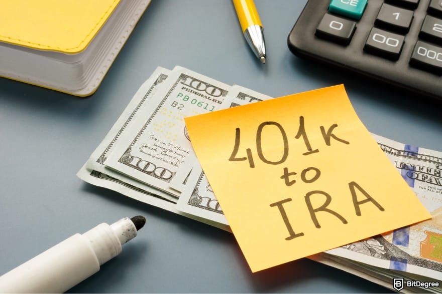 Best crypto IRA: a post-it note with the words 401k to IRA written on it.
