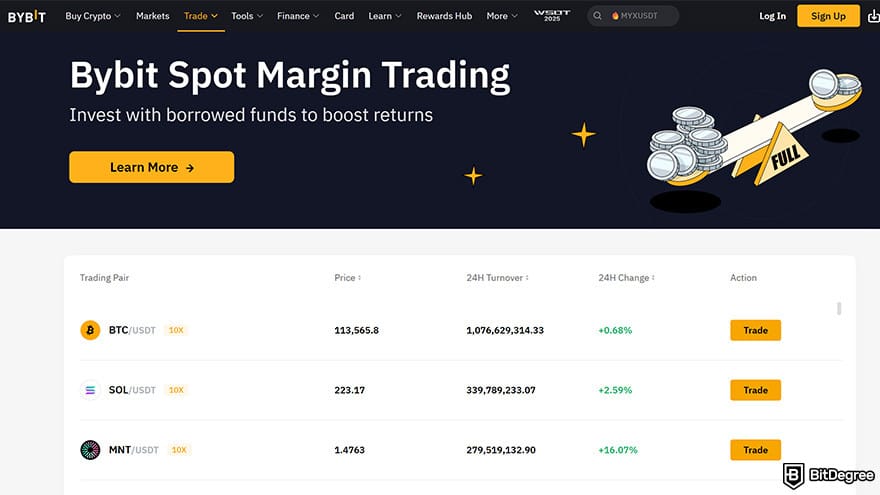 Best crypto leverage trading platform: Bybit spot margin trading.