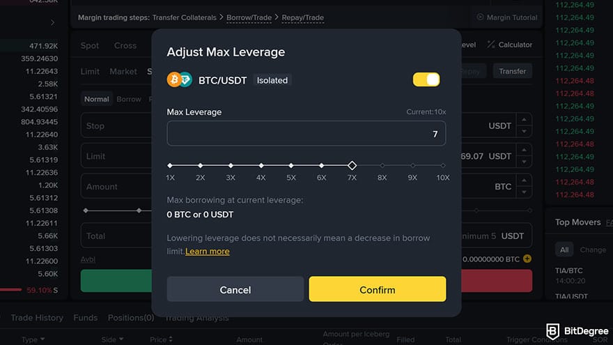 Best crypto leverage trading platform: adjust leverage.
