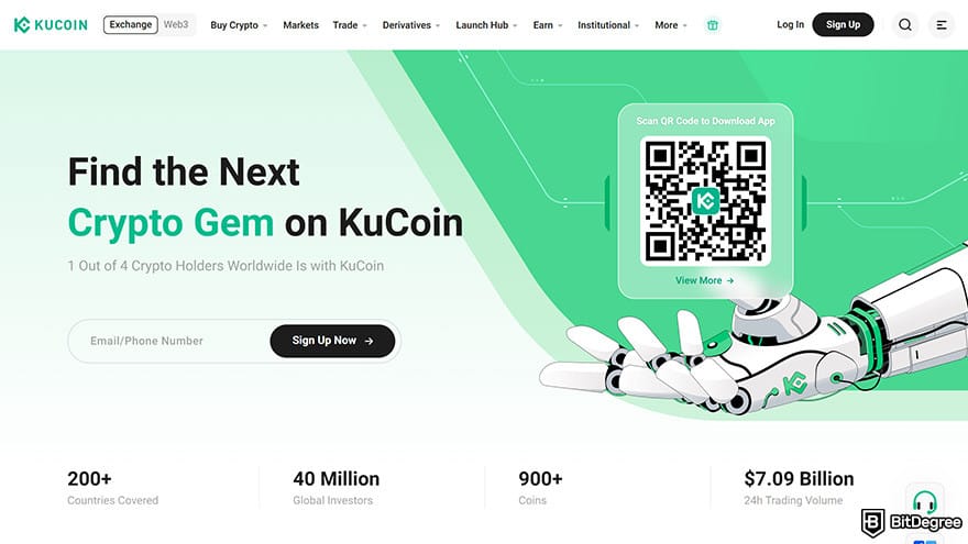 Best crypto leverage trading platform: KuCoin homepage.
