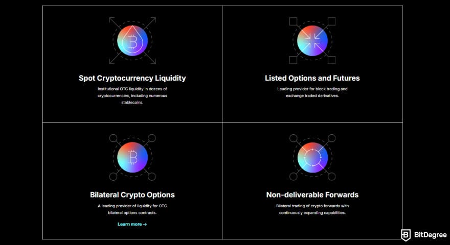Best crypto liquidity providers: Cumberland’s core services.
