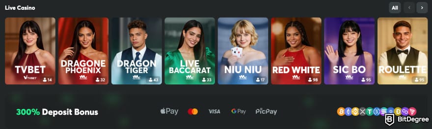 Best crypto live casino: BC.GAME live games.